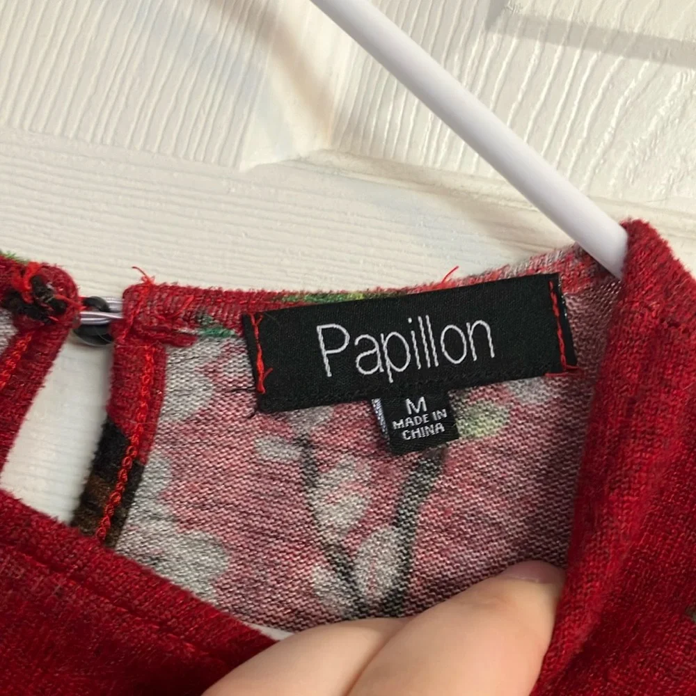 Floral Red Dress with Ruffle Sleeves - Picture 3 of 6